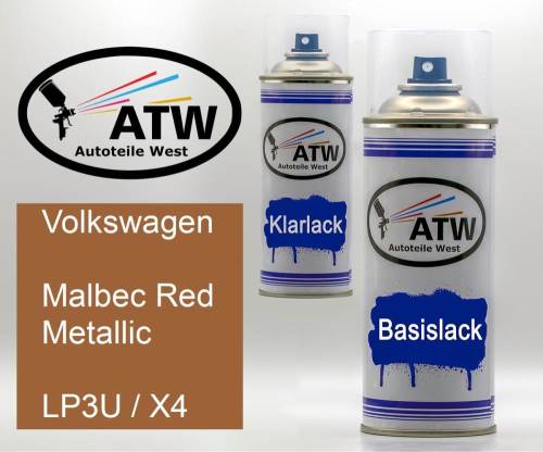 Volkswagen, Malbec Red Metallic, LP3U / X4: 400ml Sprühdose + 400ml Klarlack - Set, von ATW Autoteile West.